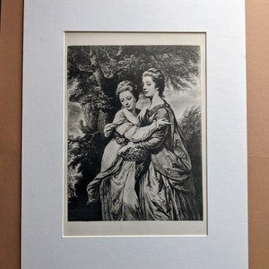 1898  Emma and Elizabeth Crewe Original Antique Print - Mezzotint  - Portrait - Engraving - Mounted & Matted - Wall Décor