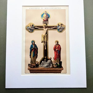 1908 Crucifixion of Christ Original Antique Print - Religious Art - Mounted & Matted  - Wall Décor