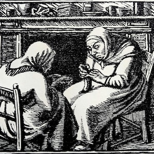 1959 Gwen Raverat &#39;Witches&#39; Wood Engraving Printed from the Original Hardwood Block Print Size Approx. 4.75  x 4 Inches
