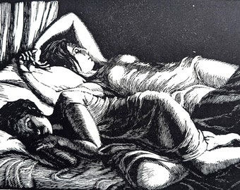 1959 Gwen Raverat 'Sleepers' Wood Engraving Printed from the Original Hardwood Block Print Size Approx. 4.75  x 7 Inches
