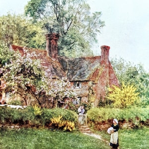 1909 Helen Allingham Cottage bei Chiddingfold Antiker Druck - Illustration - Britischer Aquarellist - Viktorianisches Wanddekor