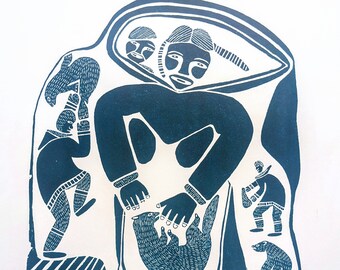 1974 Woman at Work Kuananaapik Vintage Print - Inuit Art - Canadian Artists - Wall Décor