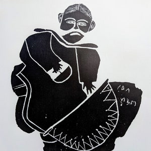 1974 Preparing Skin Siupik Vintage Print - Inuit Art - Canadian Artists - Wall Décor