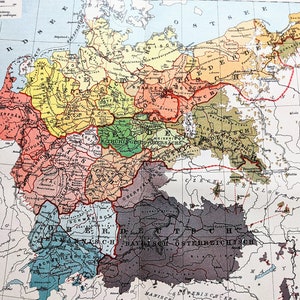1908 Landkarte von Deutschland, Original antiker Druck - Lithographie - Kartographie - Montiert & Passepartout - Wanddekor