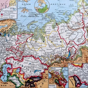 1948 Karte von Russland Original Französischer Vintage Druck - Atlas - Kartographie - Montiert und mit Passepartout - Wanddekoration