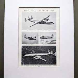 1956 Familiar Planes of the Skyways Original Vintage Print - Aeronautics - Airliners - Matted & Mounted - Wall Décor