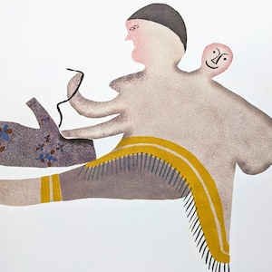 1974 Embroidering a Parka Arngnakik Vintage Print - Inuit Art - Canadian Artists - Wall Décor