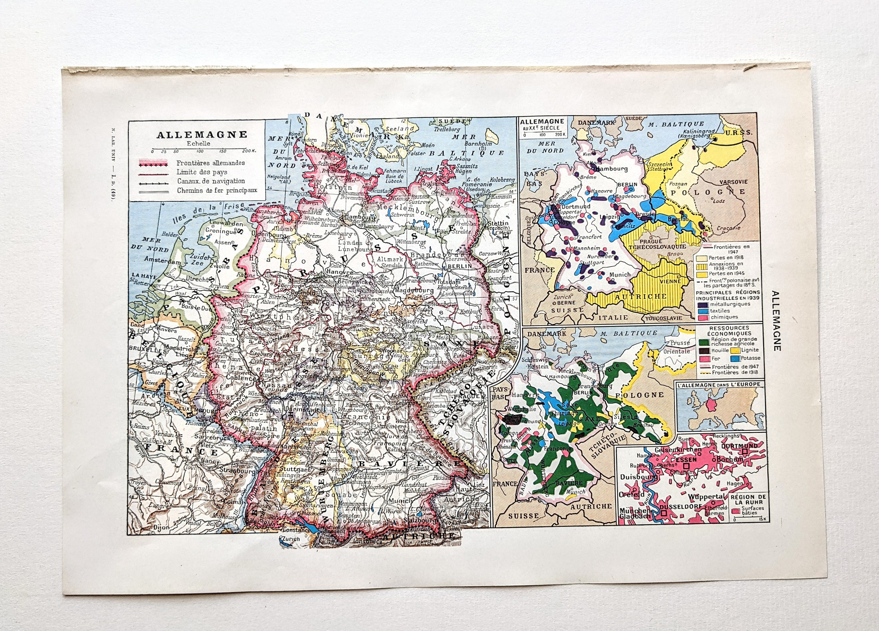 1948 年ドイツ経済資源地図 - オリジナル ヴィンテージ プリント