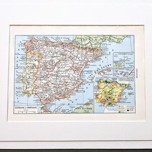 1948 スペインとポルトガルの地図（額装・マット加工） - 農業 - 工業地帯 - 地図作成 - 壁装飾