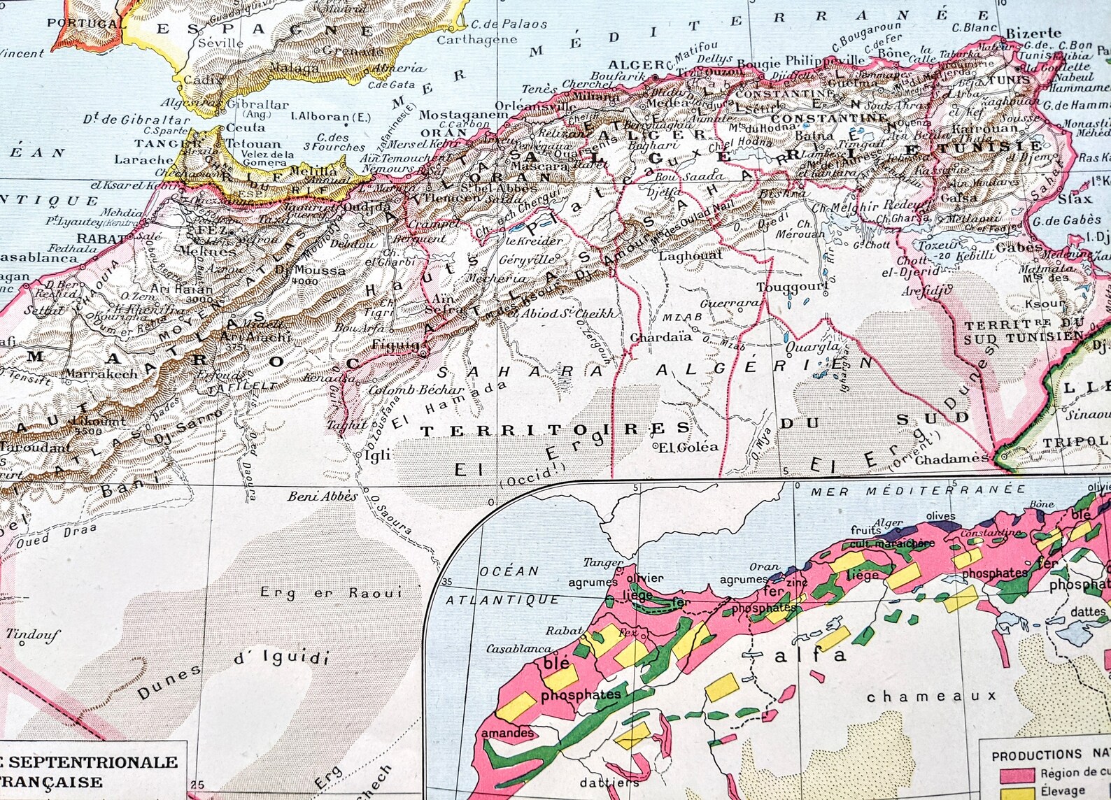 1948 Map of North Africa Morocco Algeria and Tunisia Original | Etsy