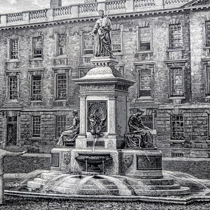 1878 The Fountain, King&#39;s College, Cambridge Designed and Executed by H. Armstead, R.A. Original Antique Engraving - Victorian Décor