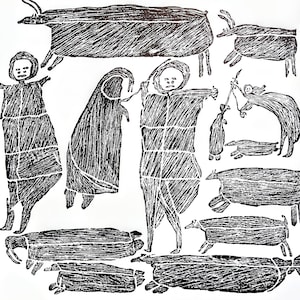 1974 The Hunters Parr/Iyola  Vintage Print - Inuit Art - Canadian Artists  - Wall Décor