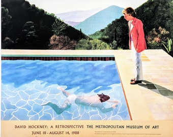 1994 David Hockney Poster "Portrait of Artist, Pool with Two Figures "  Metropolitan Museum of Art New York 1988  Size 10.25 x 14 Inches.