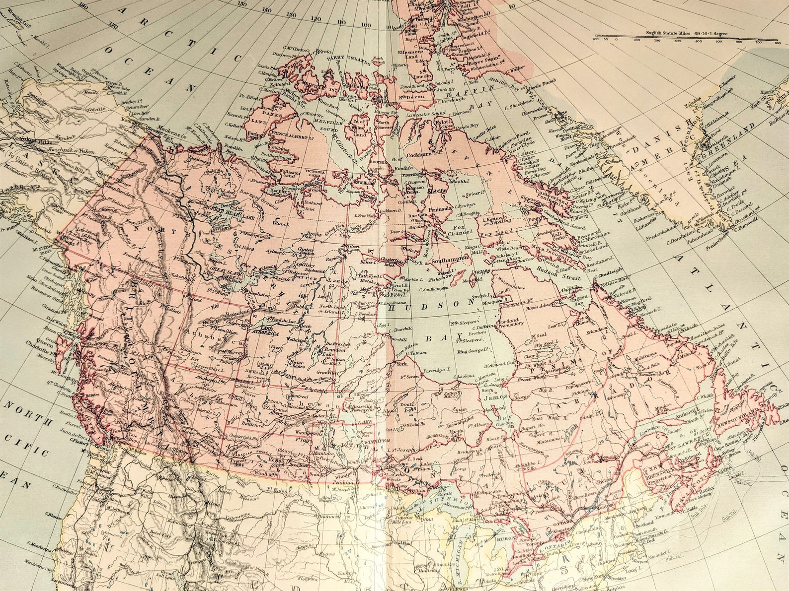 1898 Map of Canada Large Original Antique Print Vintage Maps North