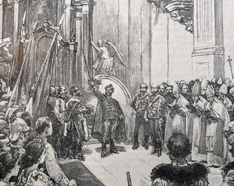 1910 Coronation of the Emperor of Austria As King of Hungary  Original Antique Print - Crown Prince of Austria - Matted -  Wall Décor