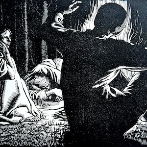 1959 Gwen Raverat &#39;Gypsies&#39; Wood Engraving Printed from the Original Hardwood Block Print Size Approx.  4  x 6 Inches