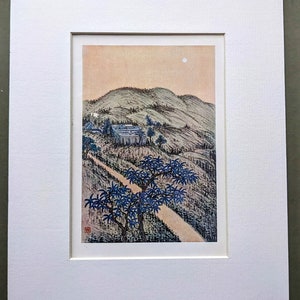 1951 Chiang Yee Parcevall Hall Under The Moon  Original Vintage Print - Yorkshire Dales - Skipton -  Mounted & Matted - Wall Décor