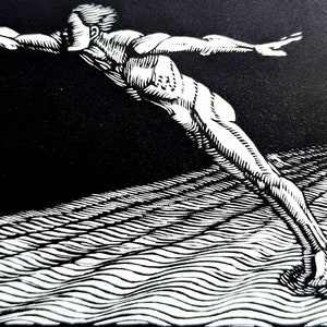 1959 Gwen Raverat &#39;Creation of Light&#39; Wood Engraving Printed from the Original Hardwood Block Print Size Approx. 2.25 x 4 Inches