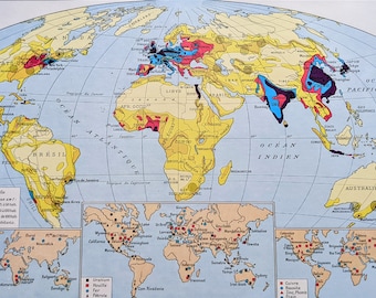 フランス　世界地図 1948年 世界地図 オリジナルフランス製ヴィンテージプリント