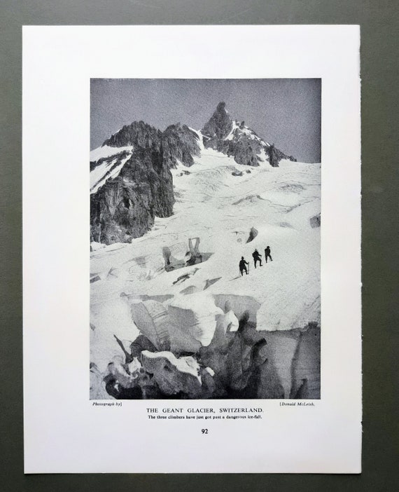 1950 The Geant Glacier, Svizzera Stampa vintage originale Monte Bianco  Montagna Opaca e montata Decorazione da parete -  Italia