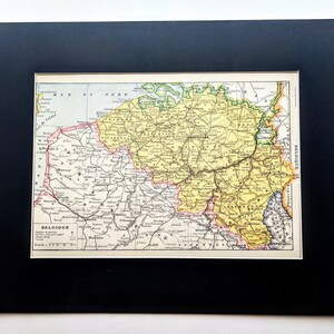 1922 年ベルギー地図オリジナル ヴィンテージ プリント - 地図作成 - マウントおよびマット加工 - 壁装飾