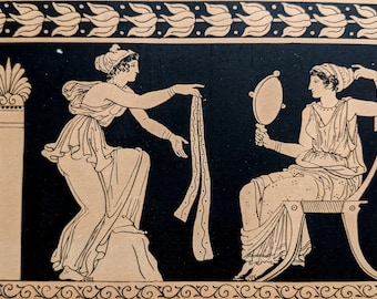 El inodoro, 1890 - Grabado antiguo original - Diseño Flaxman - Mitología griega - Decoración de pared de la década de 1890