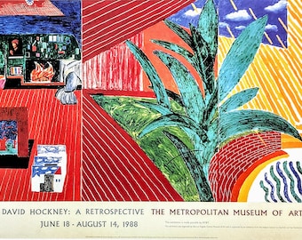 1994 David Hockney Poster " Hollywood Hills House " Los Angeles County Museum of art 1988 Print Size 13 x 7.75  Inches.