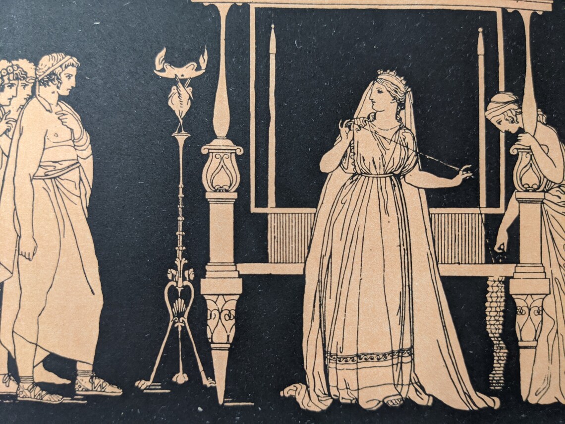 1892 Penelope Surprised by the Suitors Original Antique Print Etsy