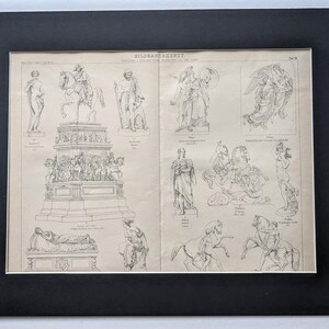 1874 Deutsch und Österreichische Architektur Skulptur Original Vintage Druck - Antik - Kunst - Montiert und Passepartout erhältlich