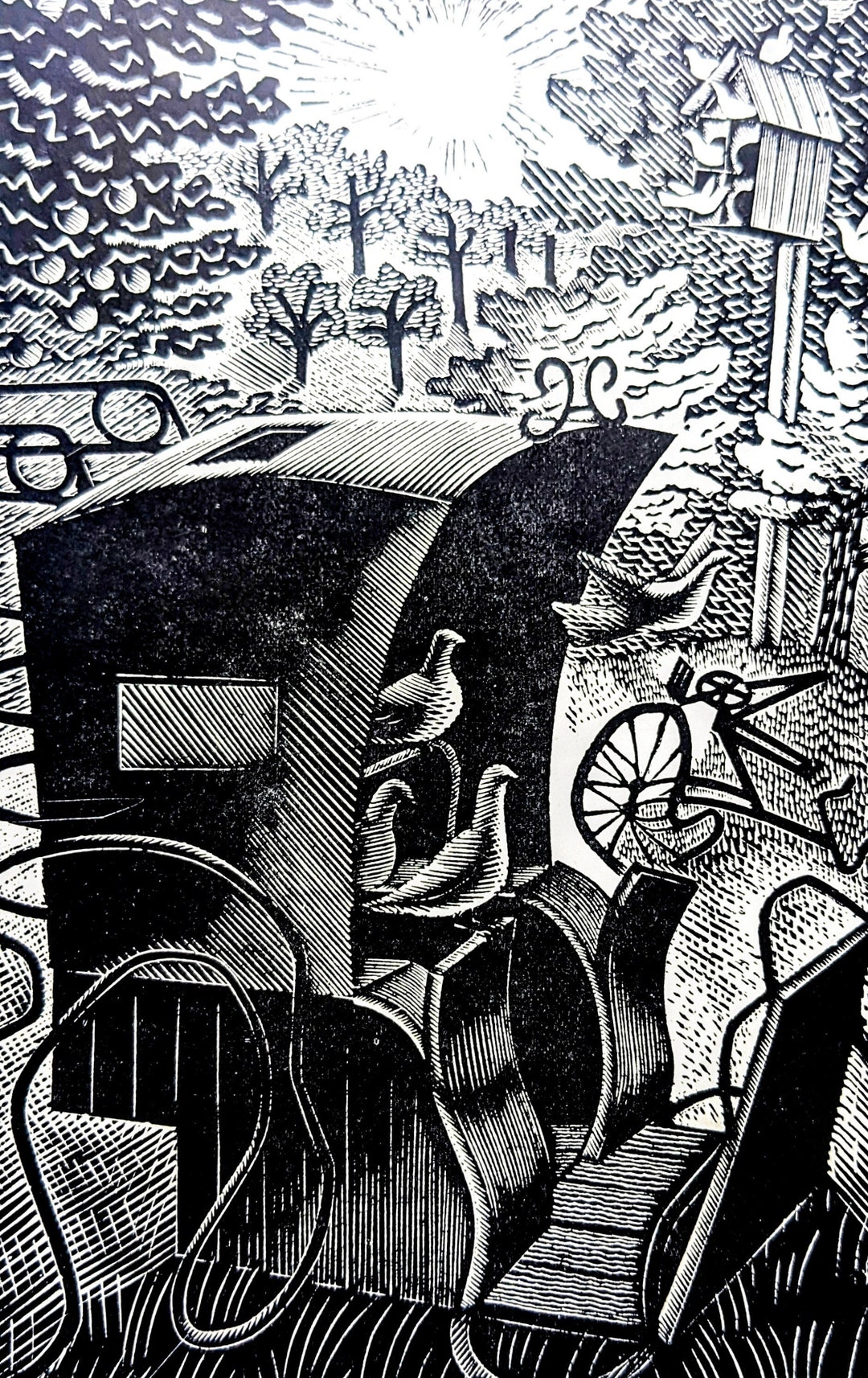 1946 Eric Ravilious Wood Engraving the Handsome Cab and Pigeons Sheet ...