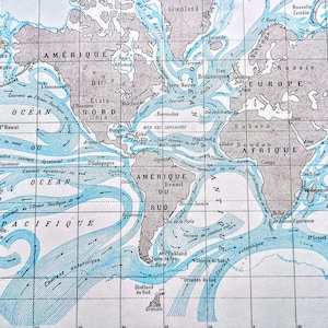 1948 A Seekarte Original französische Vintage Druck - Karte der Ozeane und Kontinente - Atlas - Kartographie - Montiert - Wand Dekoration