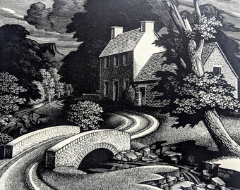 1952 George Mackley Wood Engraving "The Deserted Farm  "  Print Size 6 x 5 Inches