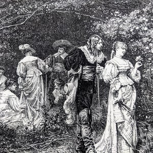1878 Sous La Feuillée ( Under The Greenwood) By Adrien Moreau Original Antique Engraving - Victorian Décor - Mounted Wall Décor