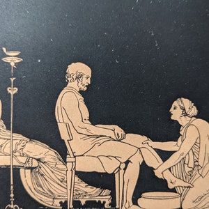 1892 Euryclea Discovers Ulysses Original Antique Print - Ancient Greece - Flaxman - Classics - Epic Poetry
