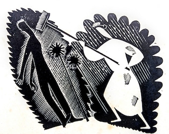 1946 Eric Ravilious Wood Engraving Decoration for Fifty-Four Conceit published by Cresset Press. Sheet Size Approx. 3 x 4.75 Inches