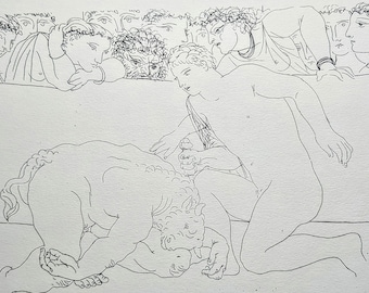 1956 Pablo Picasso Paris, May 29, 1933 (Minotaur Defeated by Youth in Arena). Etching.  Original 1950&#39;s Vintage Print