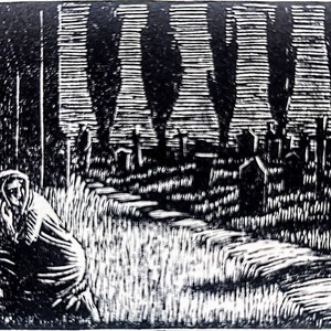 1959 Gwen Raverat  &#39;The Princess in the Churchyard&#39; Engraving Printed from the Original Hardwood Block Print Size Approx. 2.5 x 1.5 Inch