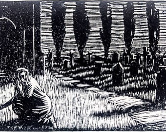 1959 Gwen Raverat  'The Princess in the Churchyard' Engraving Printed from the Original Hardwood Block Print Size Approx. 2.5 x 1.5 Inch