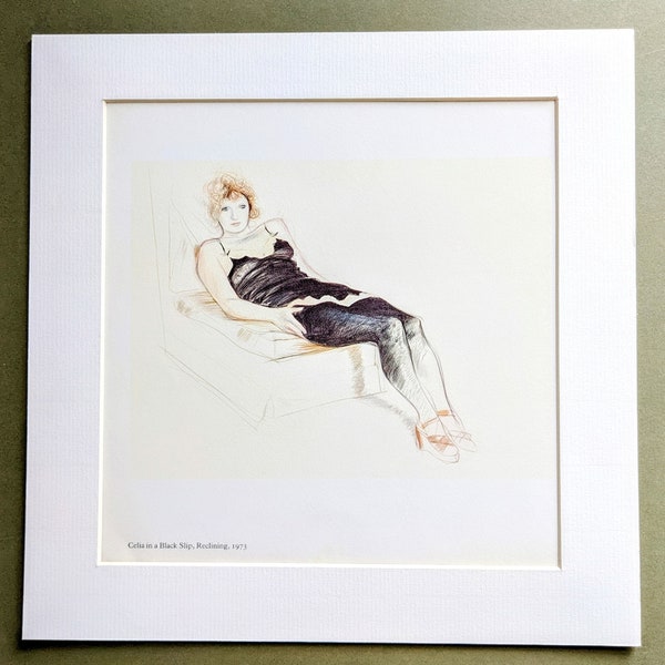 1978 David Hockney Celia in a Black Slip Reclining ,1973 Original Vintage Print - Mounted & Matted - Wall Décor