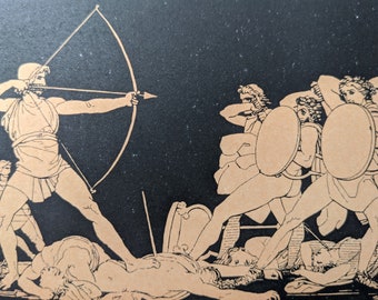 Ulises matando a los pretendientes (1892) Grabado antiguo original - Grecia antigua - Flaxman - Clásicos - Poesía épica