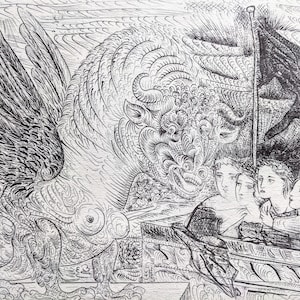 1956 Pablo Picasso, Mai 1933 (Vier Kinder vor einem Monster). Kombinierte Technik. H. 1933. Ein Original 1950er Vintage Druck