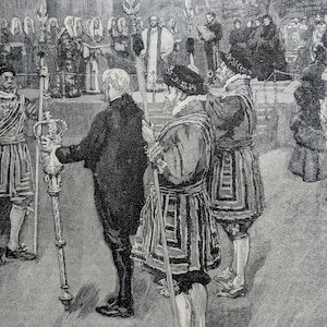 1900 The Queen Opening the Royal Palace of Justice  Original Antique Print  - History - Matted & Mounted  - Victorian Wall Décor