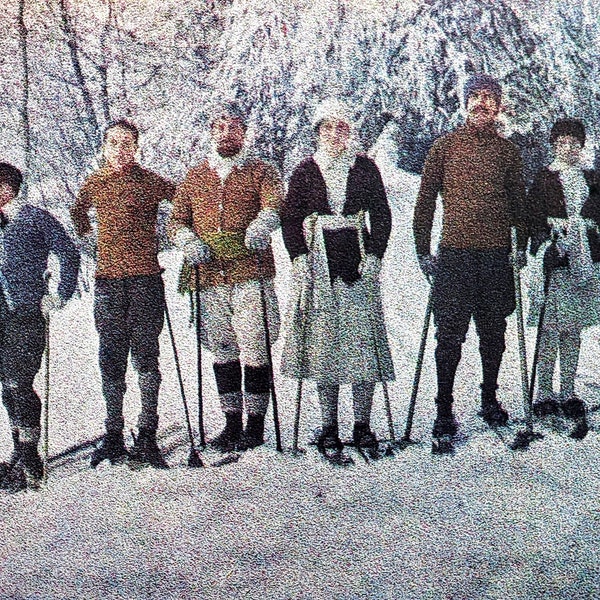 1980 J.H. Lartigue Autochromes Chamonix, With Friends in 1914  (Taken With Self-Timer) Sheet Size Approx. 10.75 x 9.5 Inches