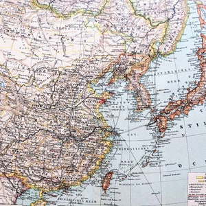1908 年中国、韓国、日本の地図 オリジナルアンティークプリント - リトグラフ - 地図 - マウント＆マット - 壁装飾