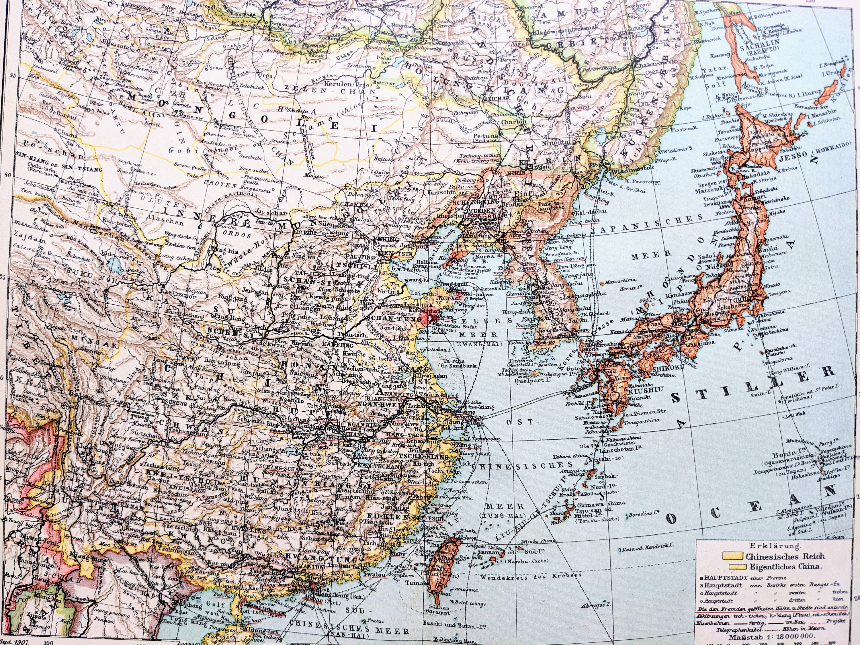 1908 Map of China, Korea and Japan Original Antique Print 1908 Map of China, Korea and Japan Original Antique Print