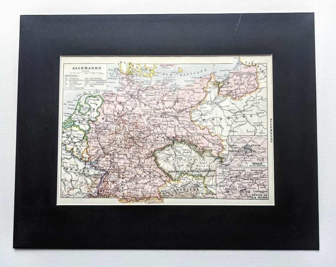 1922 Map of Germany Original Vintage Print Europe Mounted and Matted