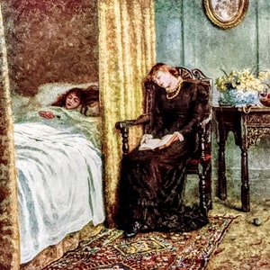 1909 Helen Allingham Die Genesende. Antiker Druck - Illustration - Britischer Aquarellist - Viktorianisches Wanddekor