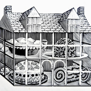 1946 Eric Ravilious Wood Engraving Projected Bookplate (Actual Size) Sheet Size Approx. 4.75 x 3 Inches