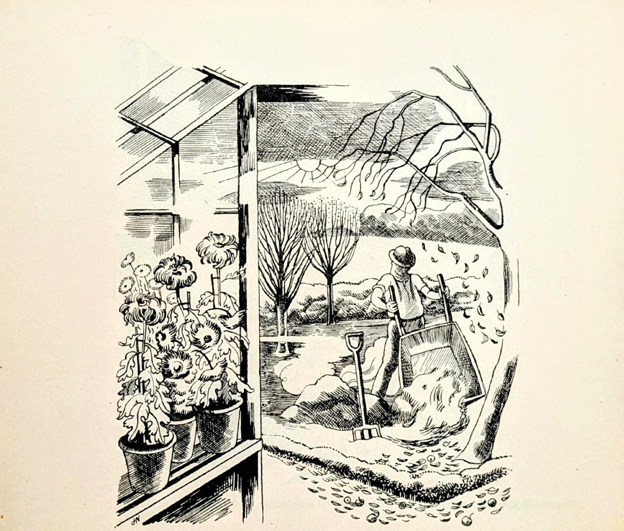 1946 John Nash 'October, Almanack of Hope' - British Artist - Print Size Approx. 6 x 7.5 Inches