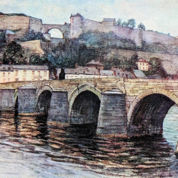 1908 Amédée Forestier Pont de Jambes et Citadelle, Namur Antique Print - Belgium  Matted & Mounted - Wall Décor